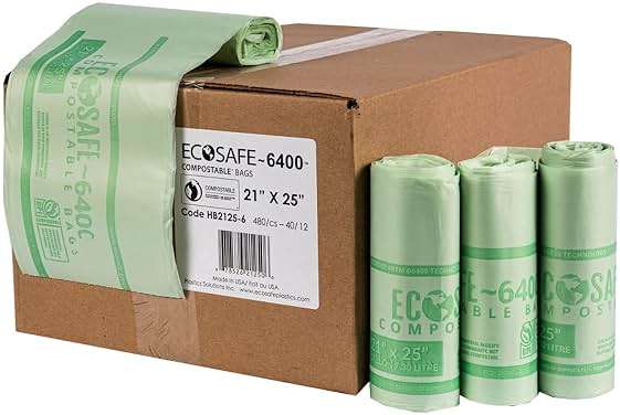 EcoSafe-6400 HB2125-6 Certified Compostable Bag - 21x25” Green Bags for 8 Gallon Bin - Extra Strong Leak, Puncture and Tear Resistant Food Scraps Bin Liners, Pack of 480 - Image 1