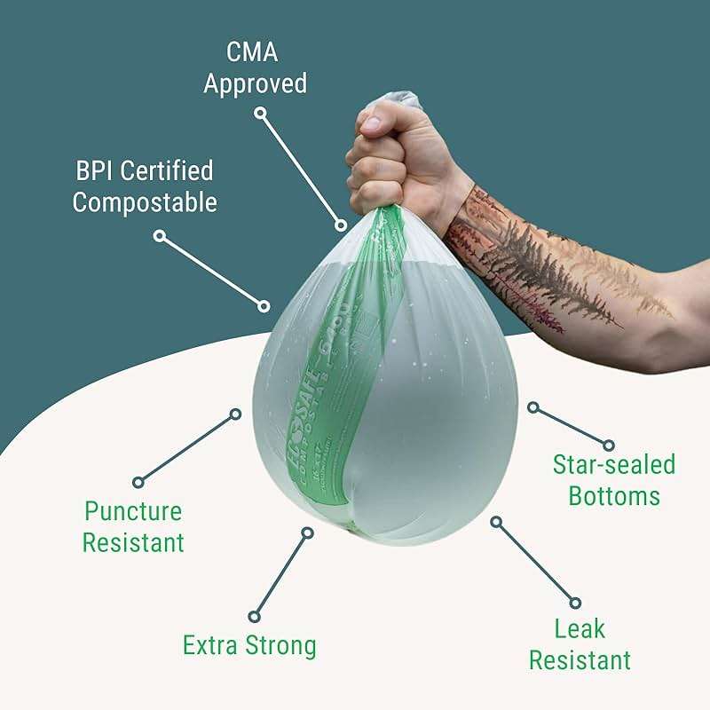 EcoSafe-6400 HB2125-6 Certified Compostable Bag - 21x25” Green Bags for 8 Gallon Bin - Extra Strong Leak, Puncture and Tear Resistant Food Scraps Bin Liners, Pack of 480 - Image 3