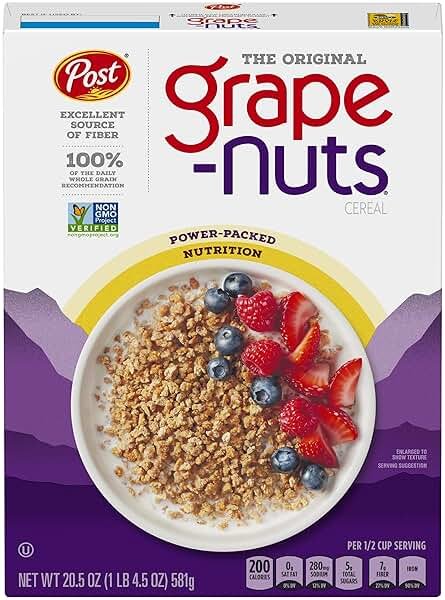 Grape-Nuts Original Cereal, Crunchy Whole Grain Wheat and Barley, Non-GMO, 20.5 oz Box - Product Image