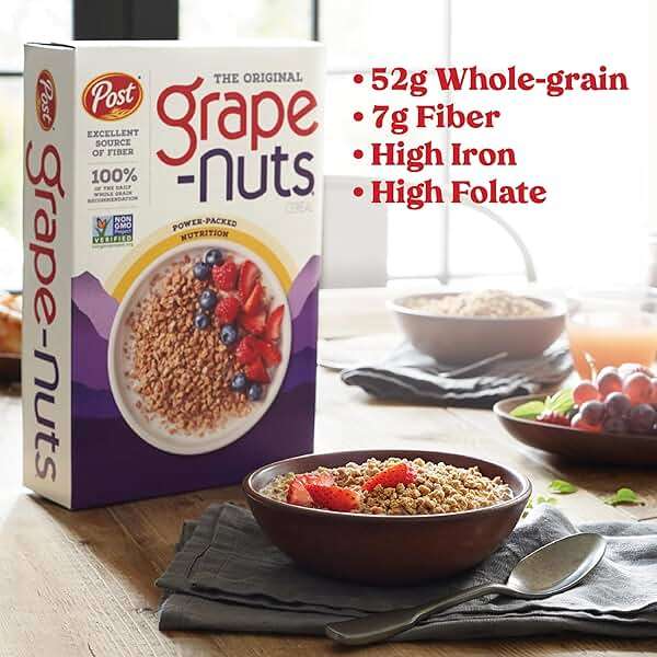 Grape-Nuts Original Cereal, Crunchy Whole Grain Wheat and Barley, Non-GMO, 20.5 oz Box - Image 5