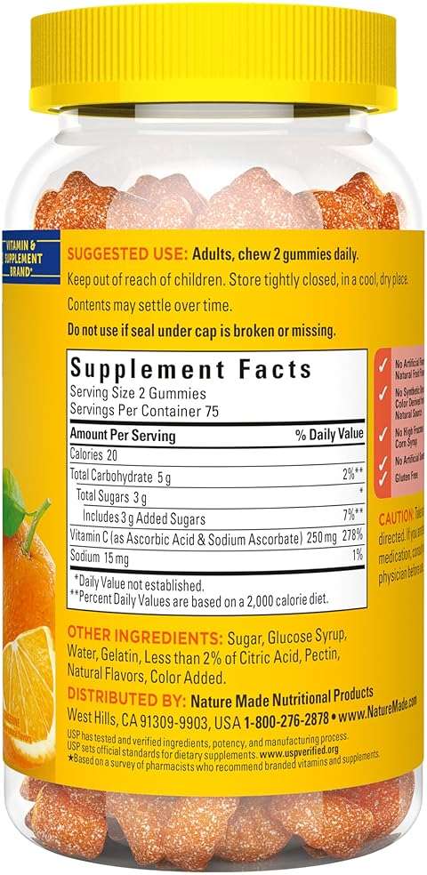 Nature Made Vitamin C Gummies 250mg per Serving for Daily Immune Support, Adult Vitamin C Immune Support Gummies, 150 Count, 75 Day Supply - Image 7