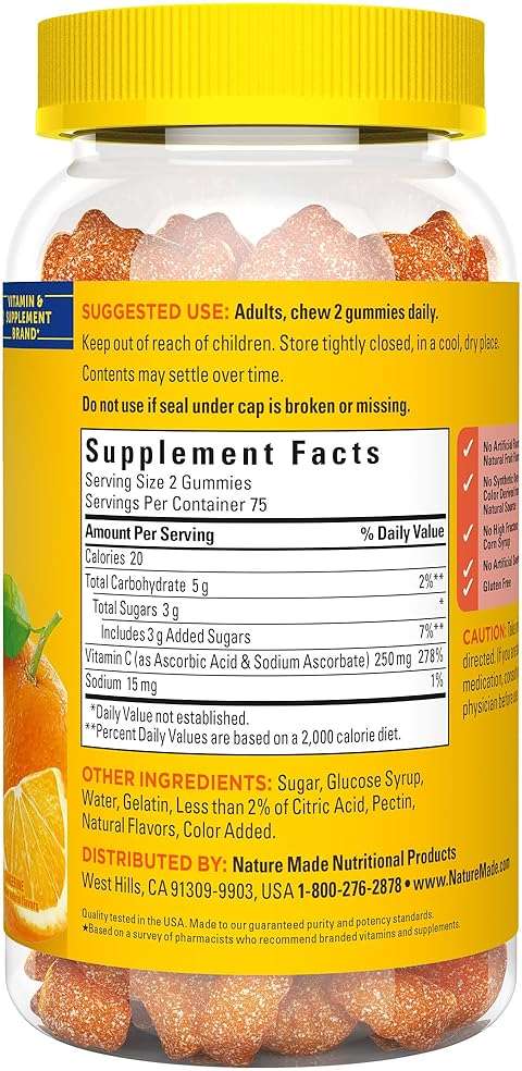 Nature Made Vitamin C Gummies 250mg per Serving for Daily Immune Support, Adult Vitamin C Immune Support Gummies, 150 Count, 75 Day Supply - Image 8