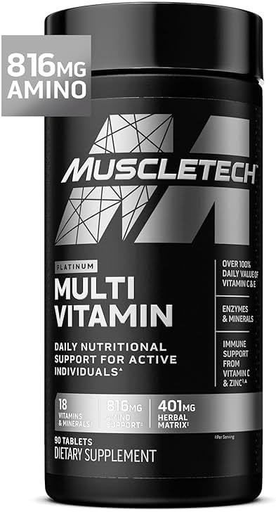 MuscleTech Platinum Multivitamins for Men & Women - Multi-Vitamin Supplement for Immune Support - 18 Vitamins & Minerals, Vitamin A C D E B6 B12 - Daily Workout Supplements for Men - 90 Capsules - Product Image