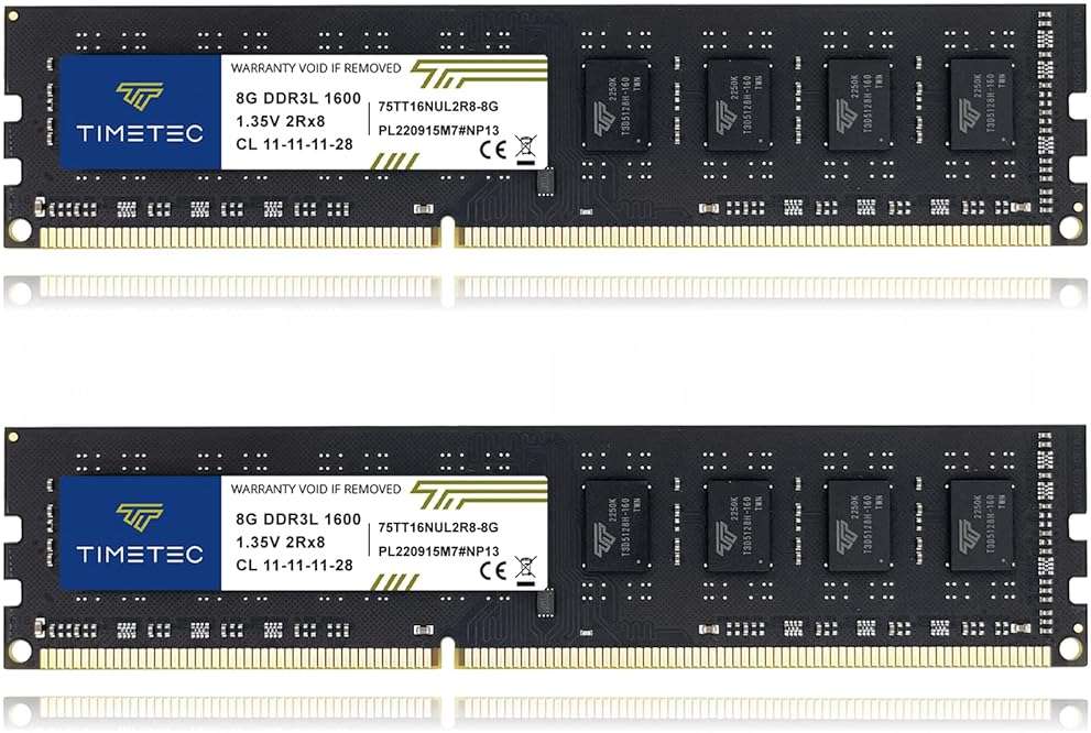 Timetec 16GB KIT(2x8GB) DDR3L / DDR3 1600MHz (DDR3L-1600) PC3L-12800 / PC3-12800 Non-ECC Unbuffered 1.35V/1.5V CL11 2Rx8 Dual Rank 240 Pin UDIMM Desktop PC Computer Memory RAM(SDRAM) Module Upgrade - Image 1