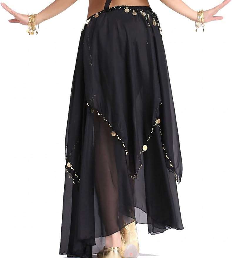 ZLTdream Belly Dance Chiffon Skirt with Gold Coins Belly Dancer Dancing Costume for Girls and Women Halloween Rave Outfits - Image 3