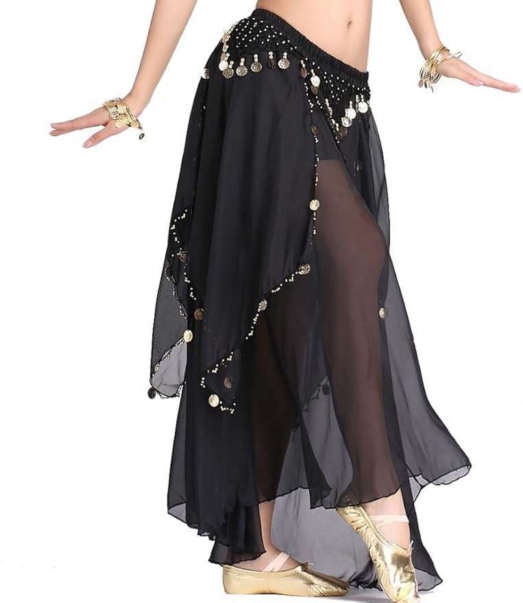 ZLTdream Belly Dance Chiffon Skirt with Gold Coins Belly Dancer Dancing Costume for Girls and Women Halloween Rave Outfits - Image 4
