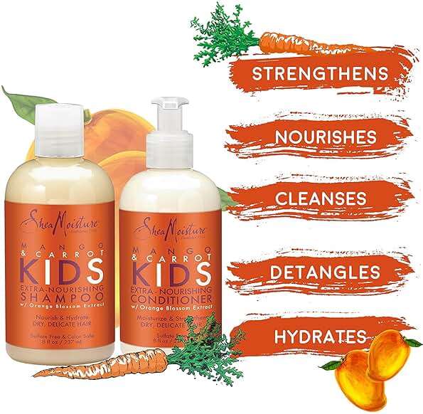 SheaMoisture Kids Mango & Carrot Shampoo and Conditioner Set w/Orange Blossom Extract, Strengthening Hair Products for Kids - Image 8