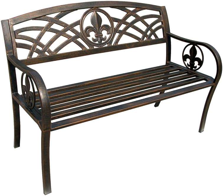 Leigh Country Fleur De Lis Metal Bench - Image 1