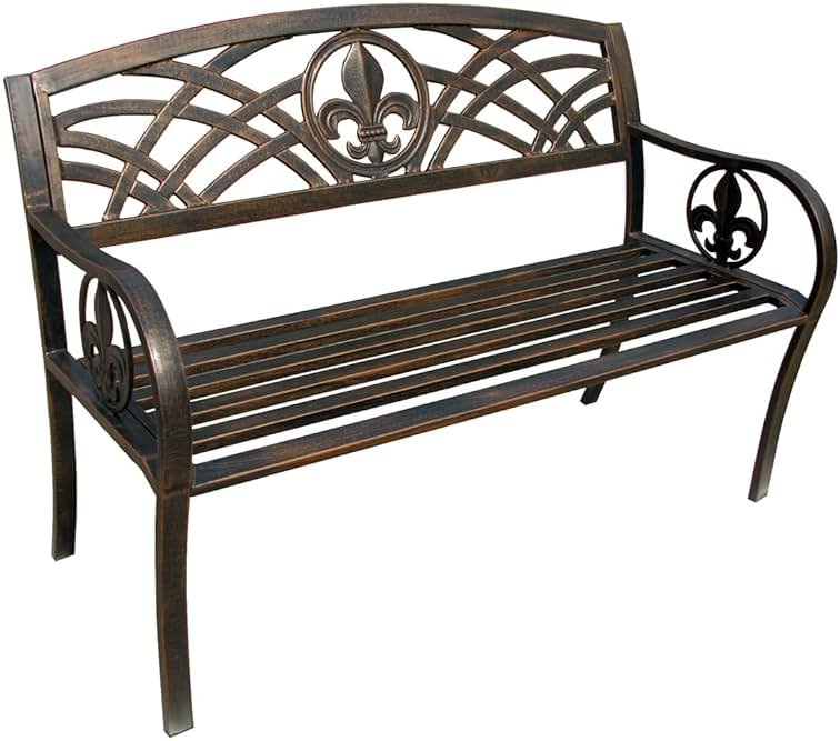 Leigh Country Fleur De Lis Metal Bench - Product Image