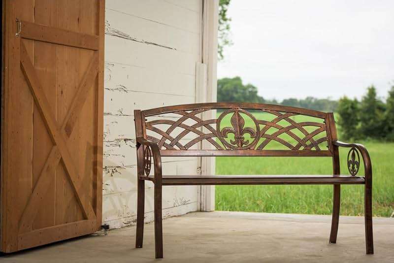 Leigh Country Fleur De Lis Metal Bench - Image 2