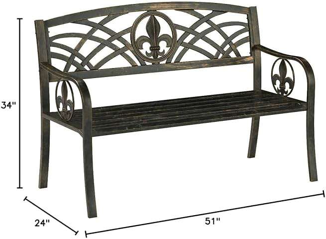 Leigh Country Fleur De Lis Metal Bench - Image 3