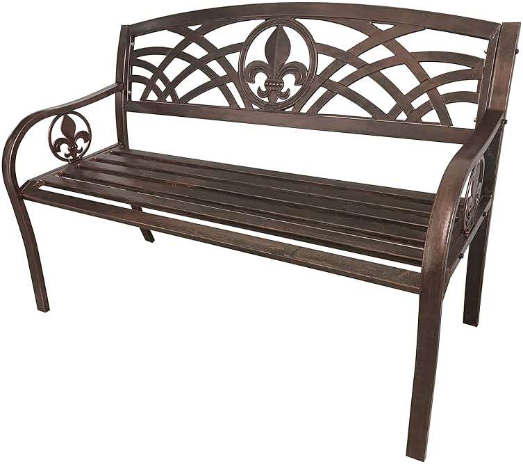 Leigh Country Fleur De Lis Metal Bench - Image 4