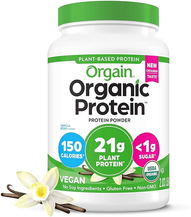 Orgain Organic Vegan Protein Powder, Vanilla Bean - 21g Plant Protein, 6g Prebiotic Fiber, No Lactose Ingredients, No Added Sugar, Non-GMO, for Shakes & Smoothies, 2.03 lb (Packaging May Vary) - Image 1