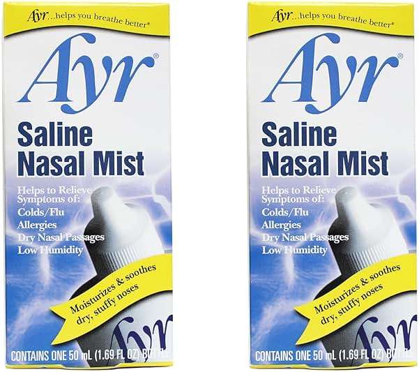Ayr Saline Nasal Mist Spray 50 mL – Non Medicated Nasal Moisturizer for Dry Nasal Passages Cold and Allergy Relief (Pack of 2) - Image 1
