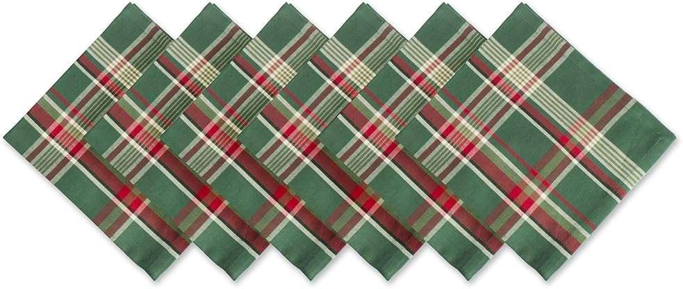 DII Holiday Kitchen and Table Décor Christmas Cloth Square Napkin Set, Dark Green Plaid, 6 Count - Image 1