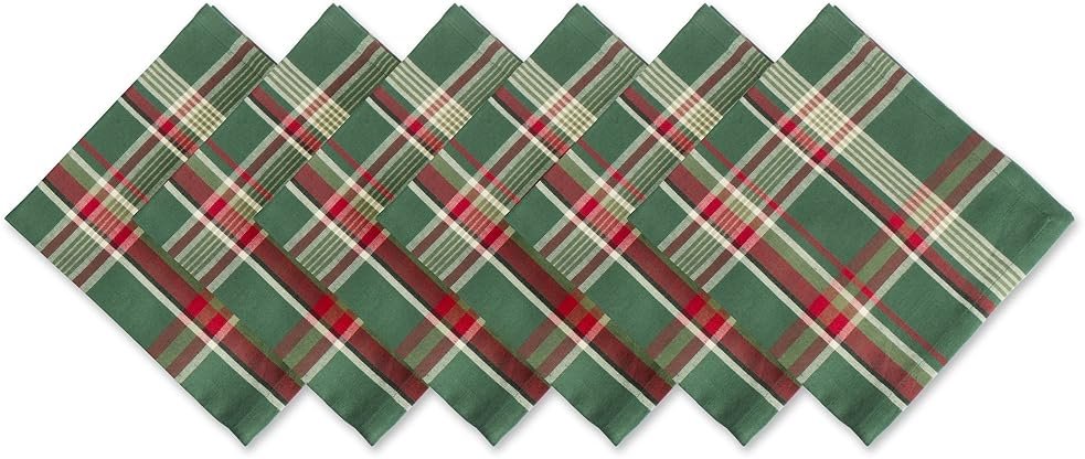 DII Holiday Kitchen and Table Décor Christmas Cloth Square Napkin Set, Dark Green Plaid, 6 Count - Product Image
