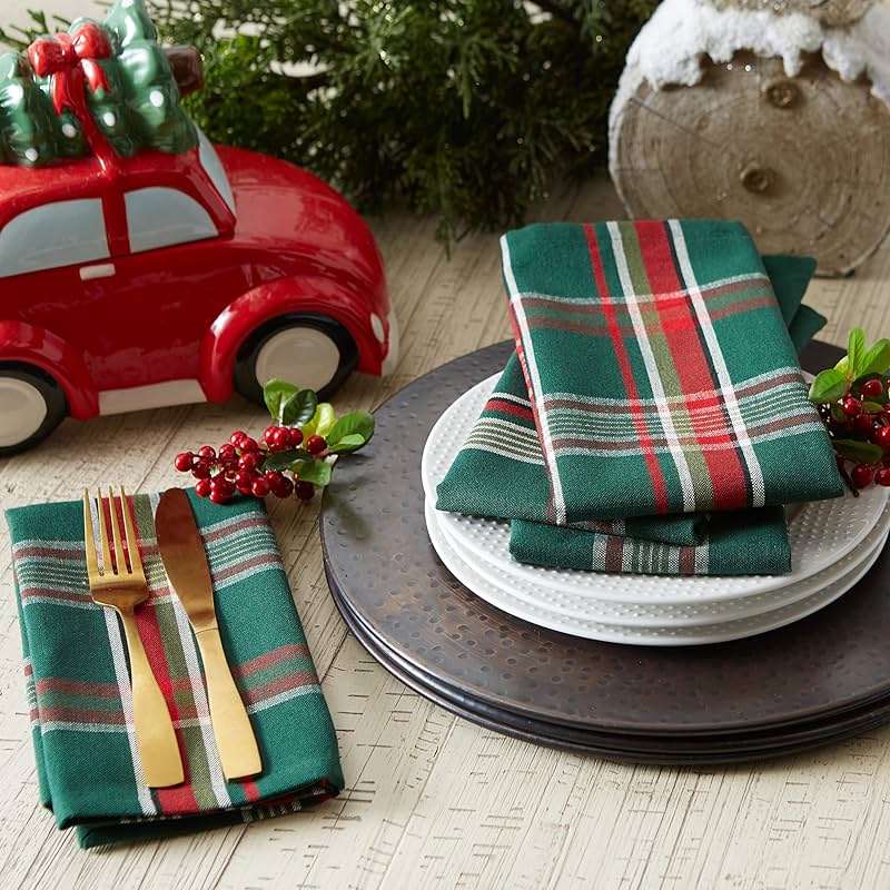 DII Holiday Kitchen and Table Décor Christmas Cloth Square Napkin Set, Dark Green Plaid, 6 Count - Image 7