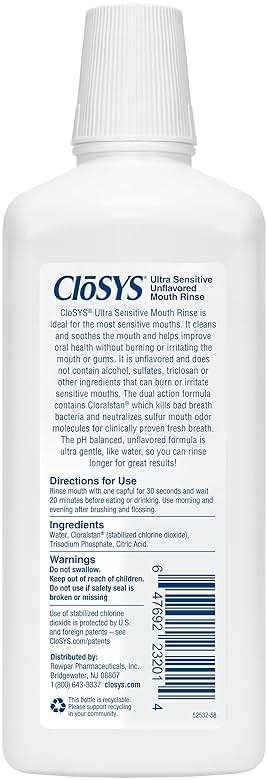 CloSYS Ultra Sensitive Mouthwash, 32 Oz, Pack of 2, Alcohol Free Mouthwash, Unflavored Mouth Wash, Dye Free, pH Balanced, Helps Soothe Entire Mouth - Image 2