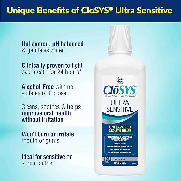 CloSYS Ultra Sensitive Mouthwash, 32 Oz, Pack of 2, Alcohol Free Mouthwash, Unflavored Mouth Wash, Dye Free, pH Balanced, Helps Soothe Entire Mouth - Image 3