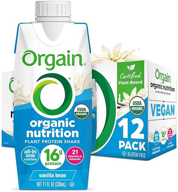Orgain Organic Nutritional Vegan Protein Shake, Vanilla Bean - 16g Plant Based Protein, Meal Replacement, 21 Vitamins & Minerals, Fruits & Vegetables, Gluten Free, Non-GMO, 11 Fl Oz (Pack of 12) - Product Image