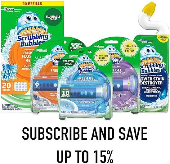 Scrubbing Bubbles Fresh Gel Toilet Bowl Cleaning Stamps, Helps Keep Toilet Clean and Helps Prevent Limescale & Rings, Rainshower Scent, 1 Dispenser with 24 Fresh Gel Stamps - Image 2