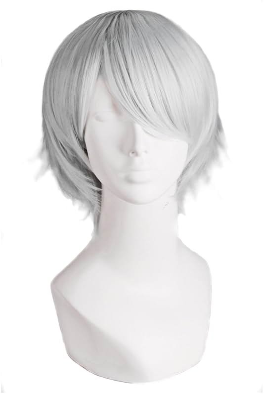 MapofBeauty Men's Short Straight Wig Cosplay Costume Wig (Silver Grey) - Product Image