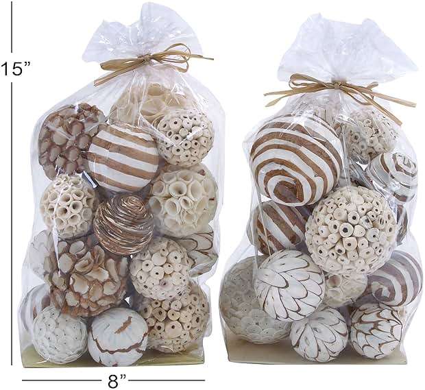 Deco 79 Dried Plant Handmade Decorative Orbs & Vase Filler Decorative Containers with Varying Designs, set of 2 Decorative Keepsake Boxes 8" x 8" x 15", Brown - Image 6
