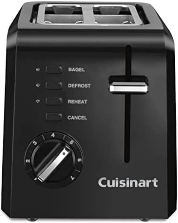 Cuisinart CPT-122BK 2-Slice Compact Plastic Toaster, Slots for Bagels & Bread, 7 Shade Settings, Cancel/Defrost/Reheat Functions, Removable Crumb Tray, Small Kitchen Appliance for Home & Office, Black - Product Image