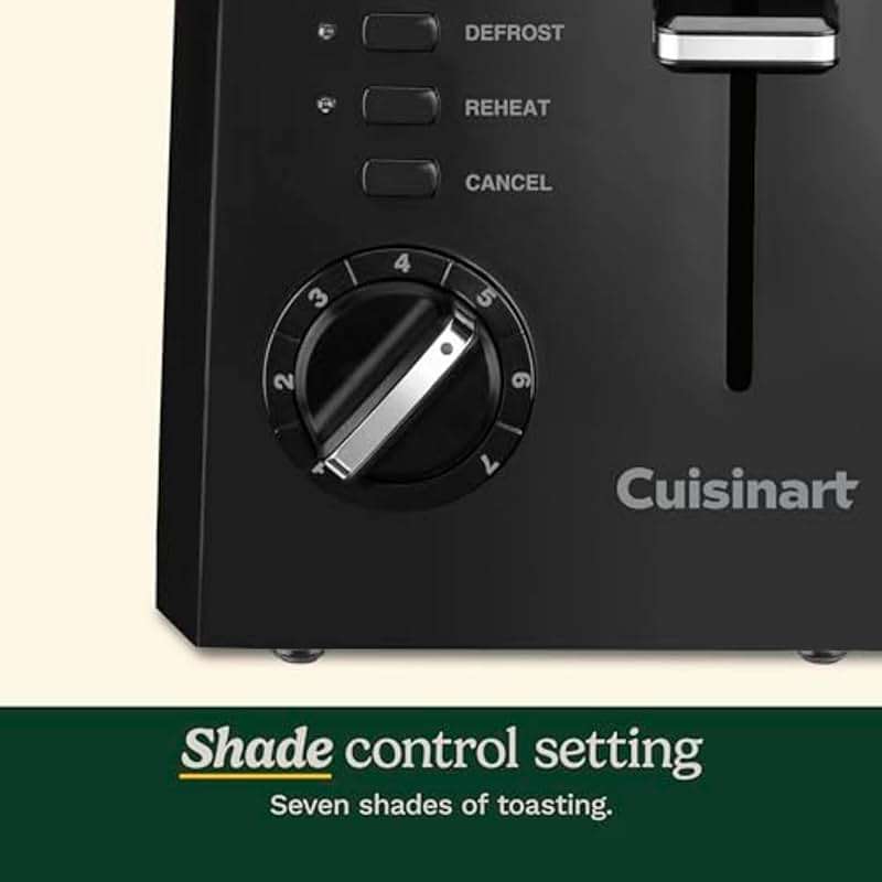 Cuisinart CPT-122BK 2-Slice Compact Plastic Toaster, Slots for Bagels & Bread, 7 Shade Settings, Cancel/Defrost/Reheat Functions, Removable Crumb Tray, Small Kitchen Appliance for Home & Office, Black - Image 3