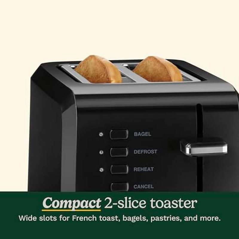 Cuisinart CPT-122BK 2-Slice Compact Plastic Toaster, Slots for Bagels & Bread, 7 Shade Settings, Cancel/Defrost/Reheat Functions, Removable Crumb Tray, Small Kitchen Appliance for Home & Office, Black - Image 5