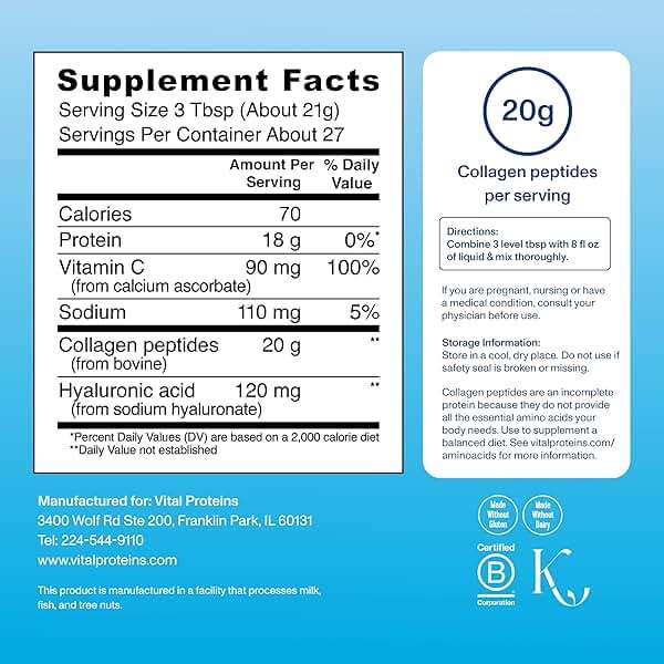 Vital Proteins Collagen Peptides Powder Advanced with Hyaluronic Acid & Vitamin C, 20oz Collagen Protein, Unflavored, 27 Servings - Image 5