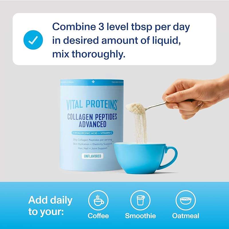 Vital Proteins Collagen Peptides Powder Advanced with Hyaluronic Acid & Vitamin C, 20oz Collagen Protein, Unflavored, 27 Servings - Image 6