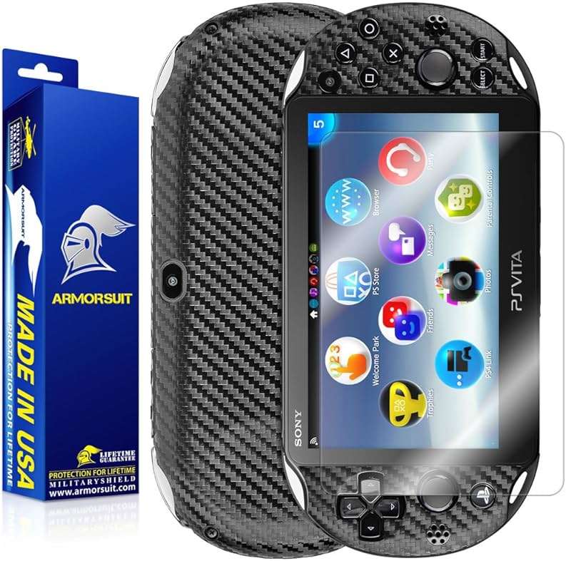 ArmorSuit MilitaryShield Black Carbon Fiber Skin Wrap Film + HD Clear Screen Protector for PlayStation Vita Slim (2014) - Anti-Bubble Film - Image 1