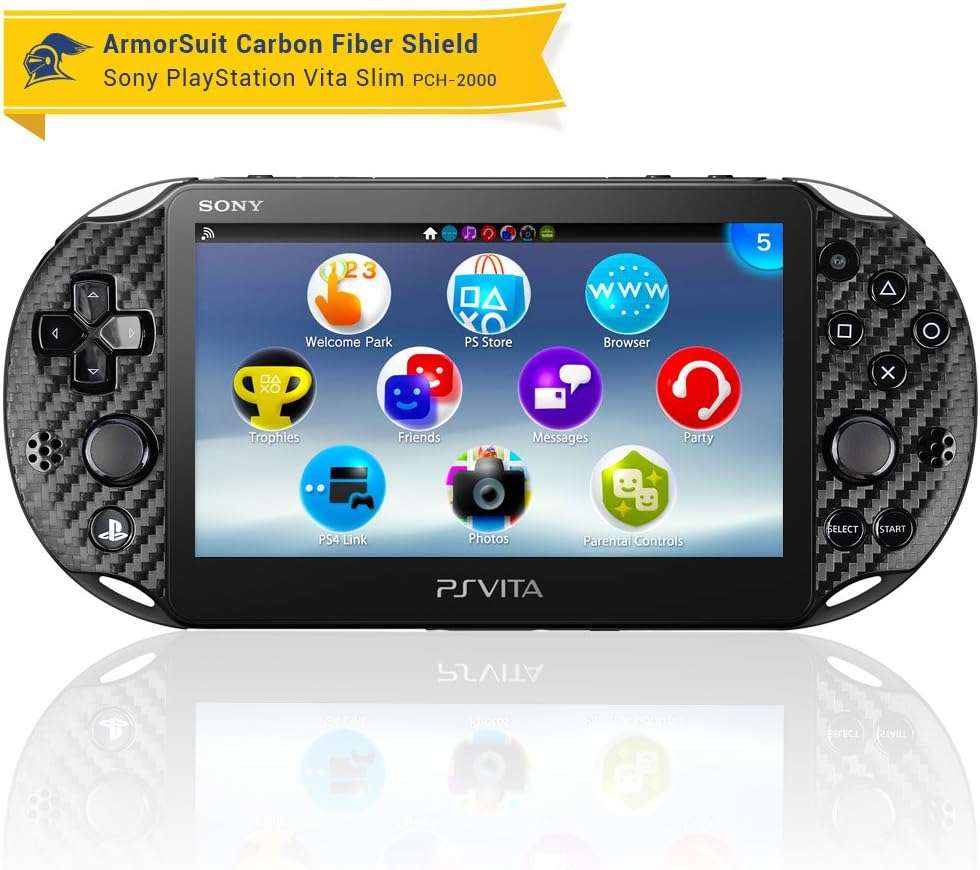 ArmorSuit MilitaryShield Black Carbon Fiber Skin Wrap Film + HD Clear Screen Protector for PlayStation Vita Slim (2014) - Anti-Bubble Film - Image 5