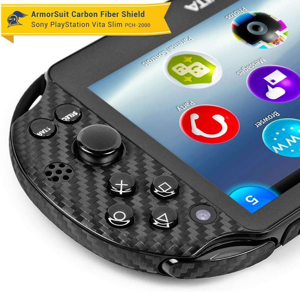 ArmorSuit MilitaryShield Black Carbon Fiber Skin Wrap Film + HD Clear Screen Protector for PlayStation Vita Slim (2014) - Anti-Bubble Film - Image 6
