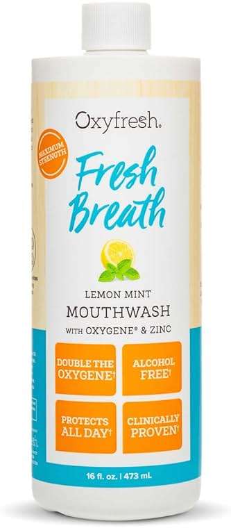 Oxyfresh Lemon Mint Fresh Breath Mouthwash – Bad Breath Treatment – SLS & Fluoride Free – Alcohol Free, Gentle Nonburning with Xylitol & Essential Oils – 16 Fl Oz - Image 1