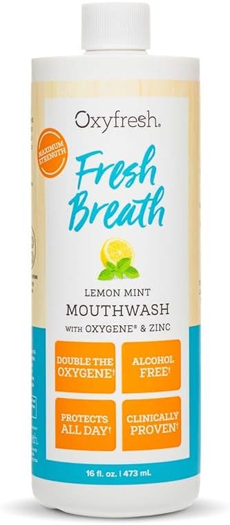 Oxyfresh Lemon Mint Fresh Breath Mouthwash – Bad Breath Treatment – SLS & Fluoride Free – Alcohol Free, Gentle Nonburning with Xylitol & Essential Oils – 16 Fl Oz - Product Image