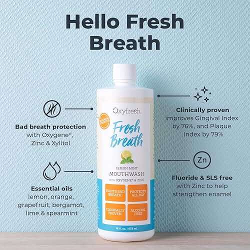 Oxyfresh Lemon Mint Fresh Breath Mouthwash – Bad Breath Treatment – SLS & Fluoride Free – Alcohol Free, Gentle Nonburning with Xylitol & Essential Oils – 16 Fl Oz - Image 2