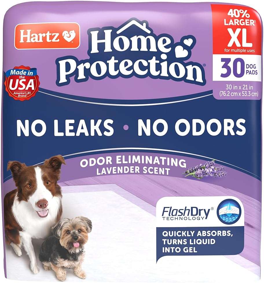 Hartz Home Protection Super Absorbent Odor Eliminating Lavender Scented No Leak Dog Pads,XL 30 count - Image 1