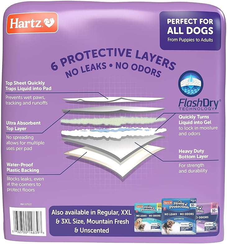 Hartz Home Protection Super Absorbent Odor Eliminating Lavender Scented No Leak Dog Pads,XL 30 count - Image 8