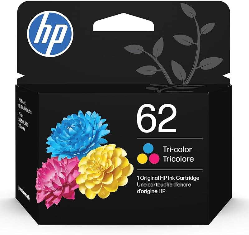 HP 62 Tri-Color Ink Cartridge | Works with Printer Series: Envy 5540, 5640, 5660, 7640, OfficeJet 5740, 8040, OfficeJet Mobile 200, 250 | Instant Ink Eligible| C2P06AN | Packaging May Vary - Product Image