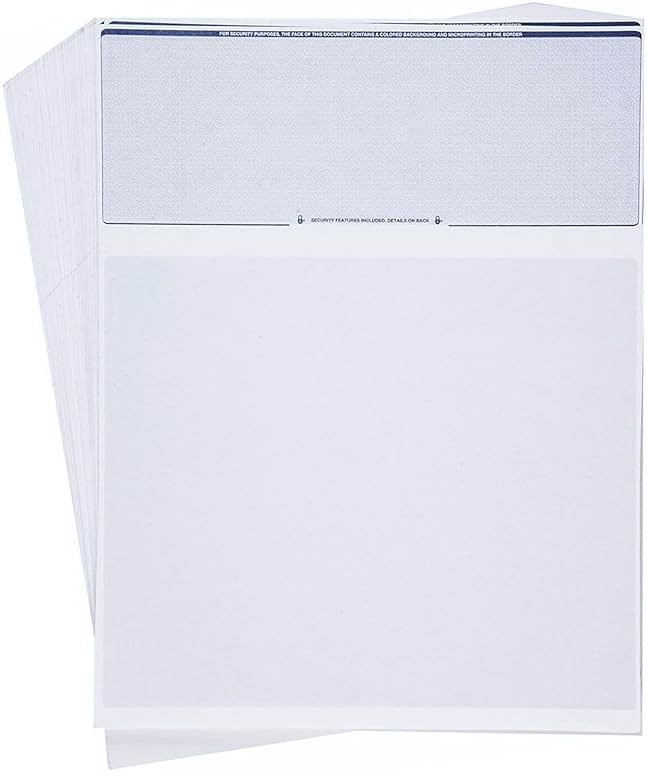 CheckOMatic Business Check Paper, Blank Computer Checks on Top, 100 Sheets | Diamond Blue, Compatible with QuickBooks, Laser/Inkjet Printers, Security Features, 24lb Paper, Business Payroll Checks - Product Image