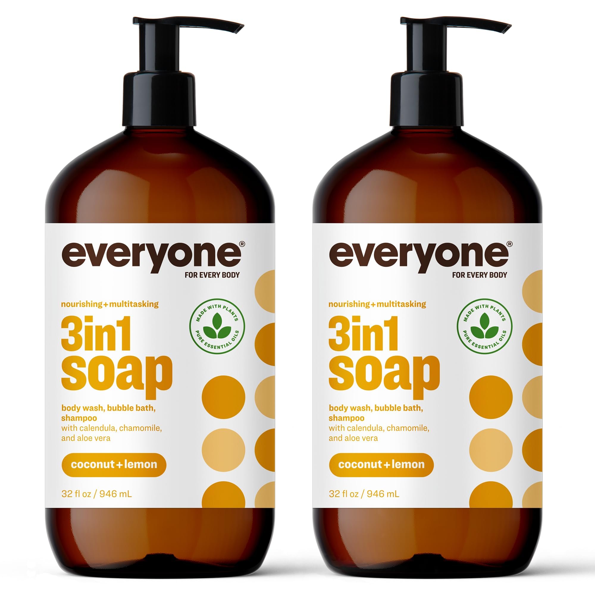 Everyone 3-in-1 Soap, Body Wash, Bubble Bath, Shampoo, 32 Ounce (Pack of 2), Coconut and Lemon, made with Essential Oils for Men and Women - Product Image
