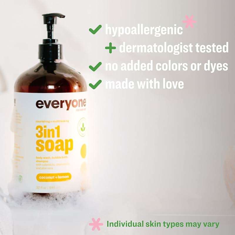 Everyone 3-in-1 Soap, Body Wash, Bubble Bath, Shampoo, 32 Ounce (Pack of 2), Coconut and Lemon, made with Essential Oils for Men and Women - Image 3
