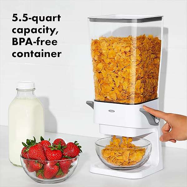OXO Good Grips Countertop Cereal Dispenser | erfect for cereal, oatmeal, snacks. One-handed dispensing. Airtight dual-seal freshness. Dishwasher safe. 5.5 qt capacity. - Image 4