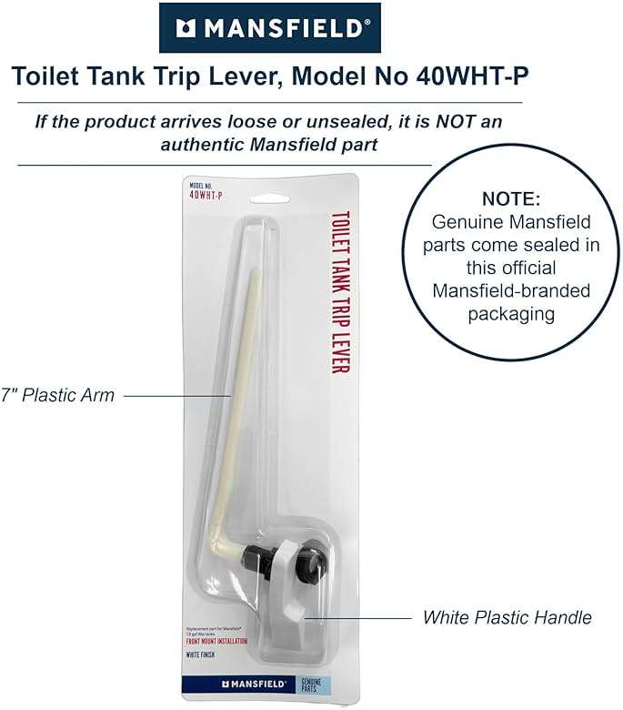 Mansfield 40 Left-Hand Front Mount Toilet Tank Lever - Compact 7-Inch ABS Arm - Fits Models 11, 21, 26, 160, 161, 165, 170, 171, 175, 180, 190 – White Plastic Handle - Image 2
