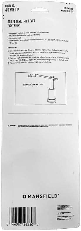 Mansfield 40 Left-Hand Front Mount Toilet Tank Lever - Compact 7-Inch ABS Arm - Fits Models 11, 21, 26, 160, 161, 165, 170, 171, 175, 180, 190 – White Plastic Handle - Image 3
