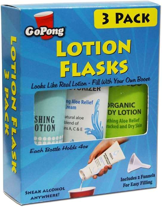 GoPong Lotion Flask 3 Pack (12 oz Total) - Hidden Alcohol Travel Flasks – Secret Liquor Containers for Beaches, Cruises, and Sports Events – Includes Funnel & Spout - Image 7