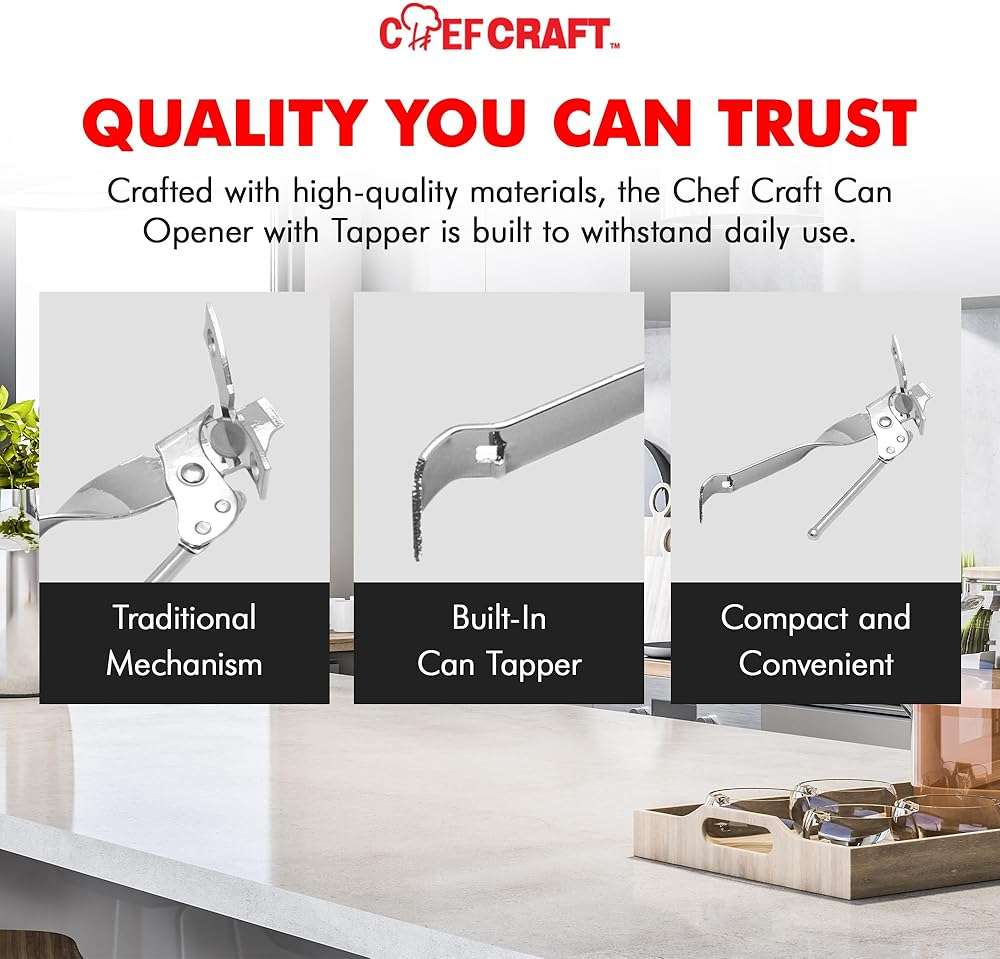 Chef Craft Select Can Opener with Tapper, 6.5 inches in length, Nickle Plated - Image 6
