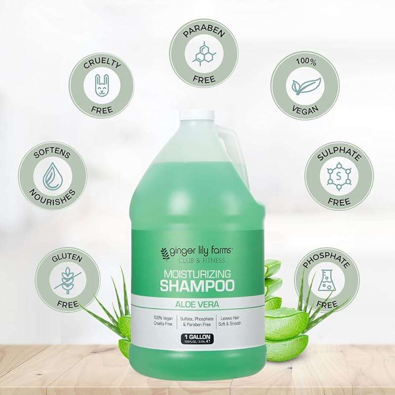 Ginger Lily Farms Club & Fitness Moisturizing Shampoo for All Hair Types, 100% Vegan & Cruelty-Free, Aloe Vera Scent, 1 Gallon (128 fl oz) Refill - Image 4